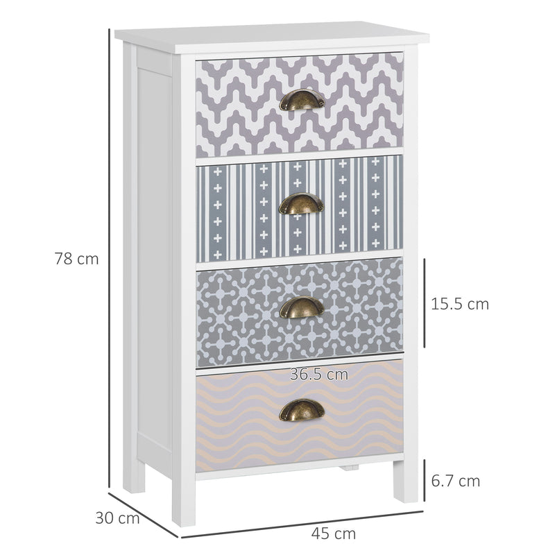 HOMCOM Chest of Drawers, 4 Drawer Unit Storage Chest Bedroom Living Room