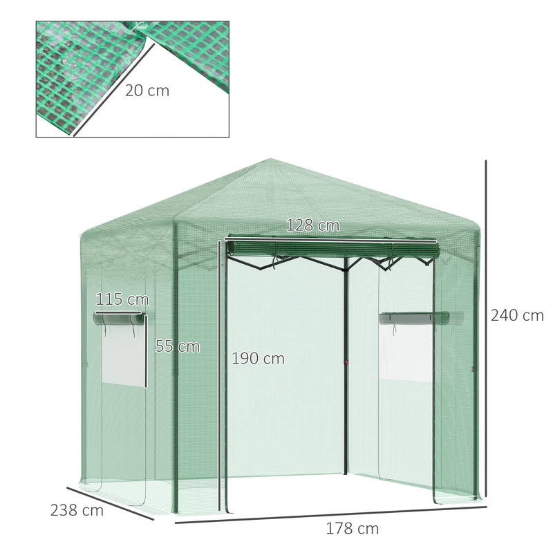 Outsunny Portable Pop-up Walk in Greenhouse w/ Door Windows 2.4 x 1.8 x 2.4m