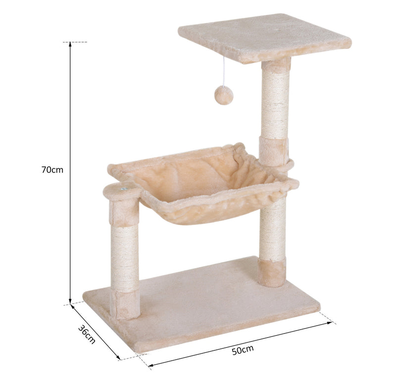 PawHut Cat Activity Tree Kitten Play Tower Palace Two-Tier Scratching Beige