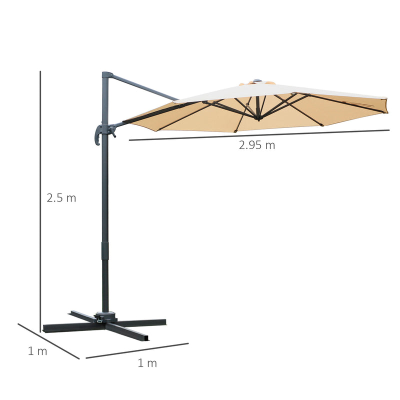 Outsunny 3(m) Garden Banana Parasol Patio Cantilever Hanging Umbrella Beige