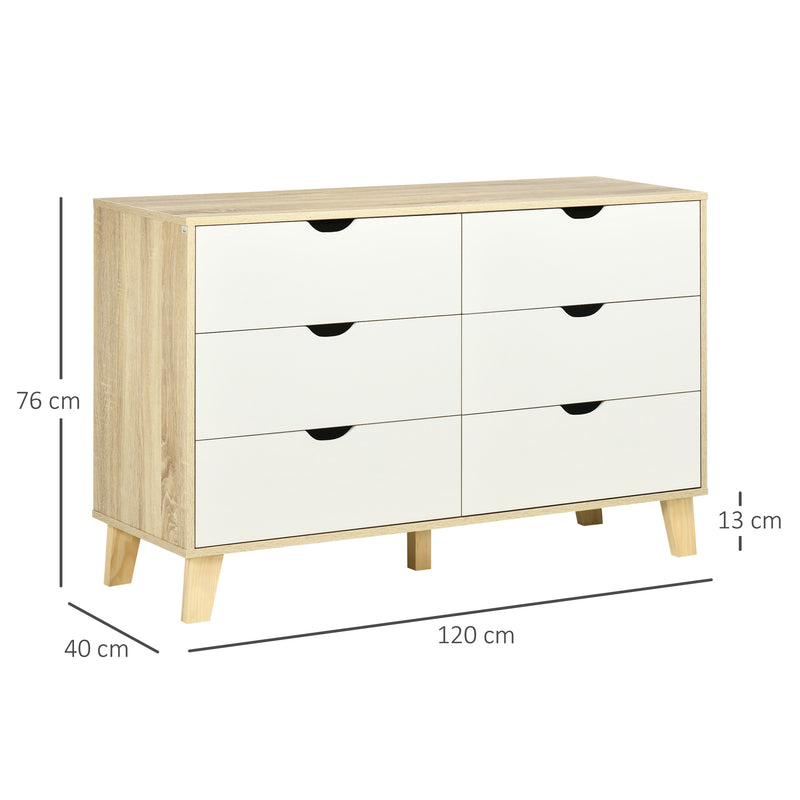 HOMCOM Chest of Drawers, 6 Drawer Unit Storage Chest Bedroom White and Brown