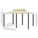 Outsunny 4 x 3(m) Outdoor Gazebo Canopy Garden Pavilion w/ LED Solar Light Khaki