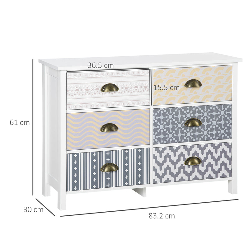 HOMCOM Chest of Drawers, 6 Drawer Unit Storage Chest Bedroom Living Room