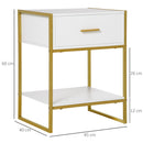 HOMCOM Modern Bedside Table Side Table Nightstand w/ Drawer Shelf White Gold