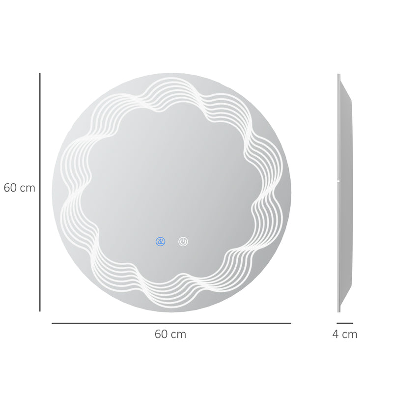 kleankin LED Dimming Lighted Bathroom Mirror with Smart Touch, Anti-Fog, 60cm
