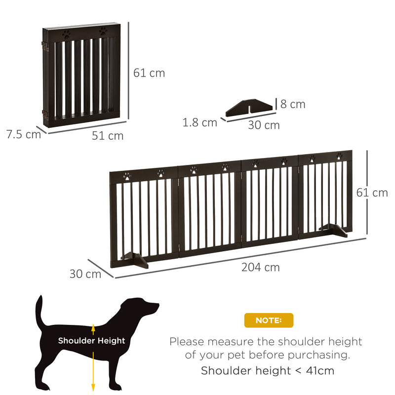 PawHut Pet Gate 4 Panel Wooden Dog Barrier Folding Fence w/ Support Feet