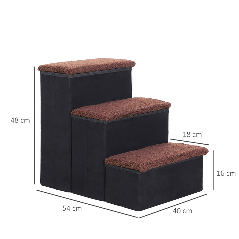 PawHut 3 Step Pet Stairs Portable Mobility Assistance w/ Washable Cover Black