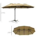 Outsunny 4.5 m Double Garden Parasol Garden Umbrella w/ Crank Handle Khaki
