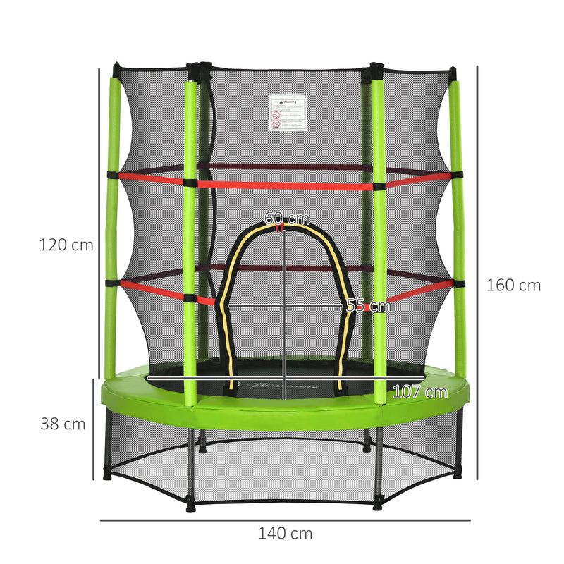 HOMCOM Kids Trampoline Mini Bouncer w/ Enclosure Net for 3-6 Years Green
