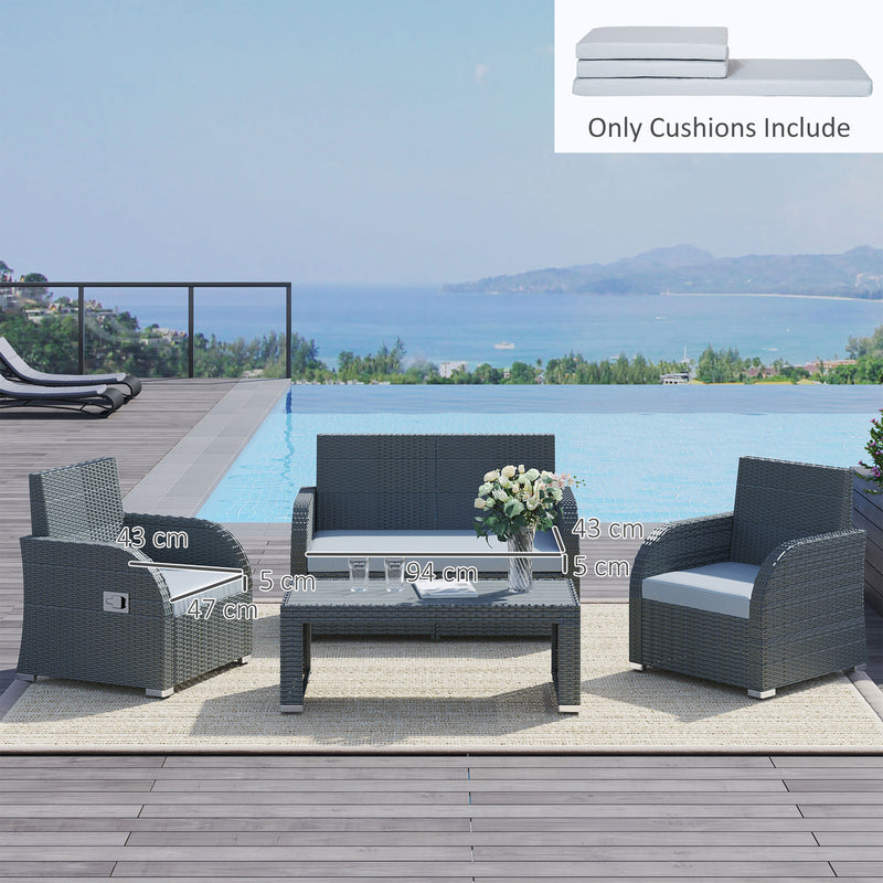 Outsunny 3PCs Rattan Garden Seat Cushions Pads for Patio Furniture, Grey