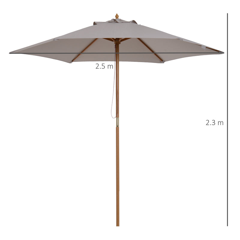Outsunny 2.5m Wood Garden Parasol Sun Shade Patio Outdoor Wooden Umbrella Canopy