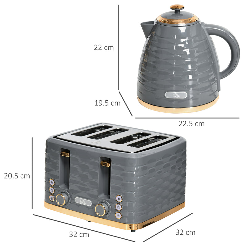 HOMCOM Kettle And Toaster Set 1.7L Rapid Boil Kettle & 4 Slice Toaster Grey