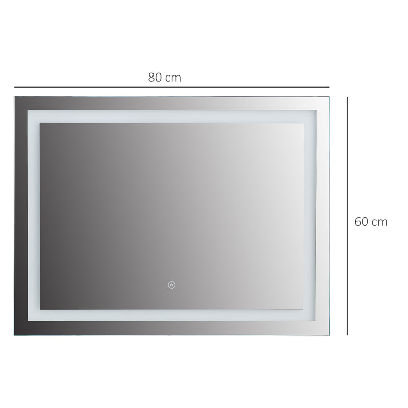 kleankin 80x60cm LED Bathroom Mirror Wall Mounted Vanity Light w/ Touch Switch