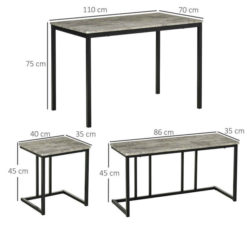 HOMCOM Dining Table Set, Concrete Effect  Table and Chairs for 4 People, Grey