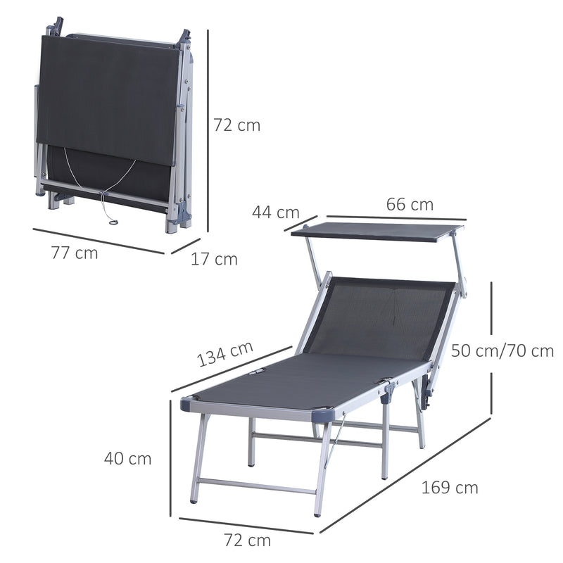 Outsunny Outdoor Lounger Fold 165° Reclining Chair w/ Adjustable Canopy Grey