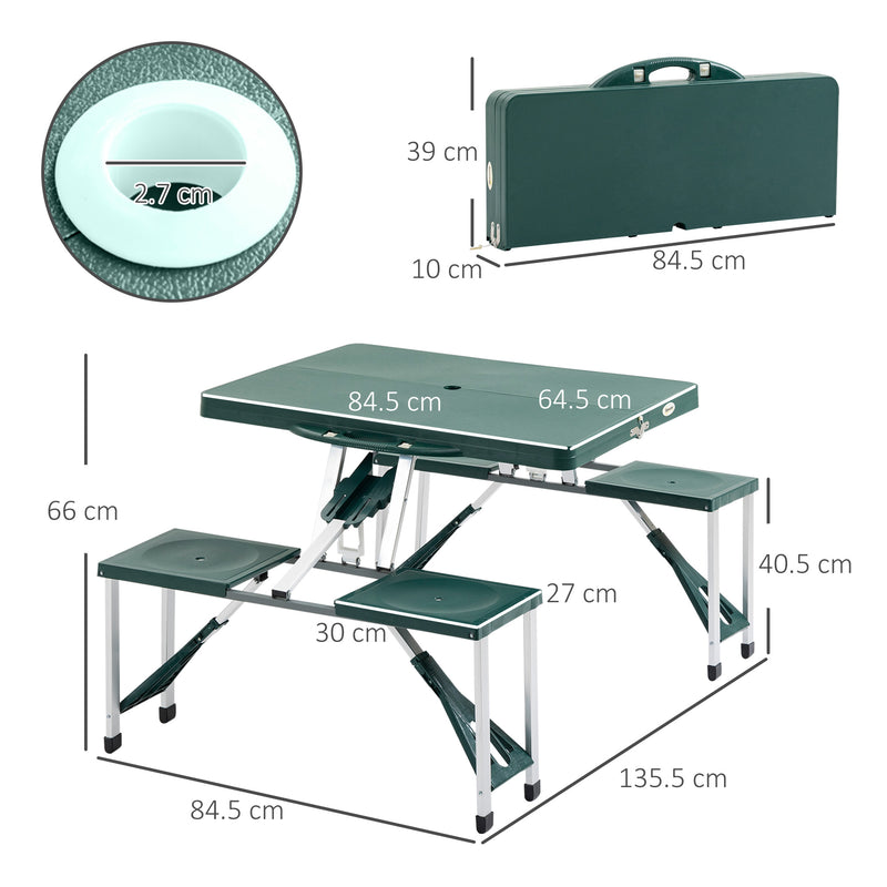 Outsunny Picnic Table Chair Set 4 Seat Aluminium PP W/ 2.7cm Umbrella Hole