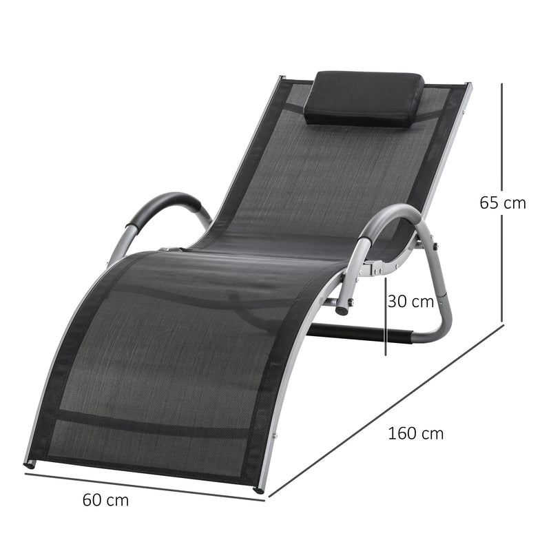 Outsunny Sun Lounge Recliner Lounge Chair Design Ergonomic w/ Pillow Black