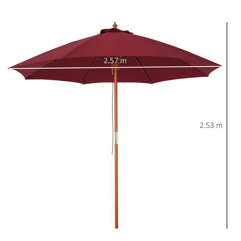 Outsunny 2.5m Wooden Garden Parasol Outdoor Umbrella Canopy w/ Vent Red