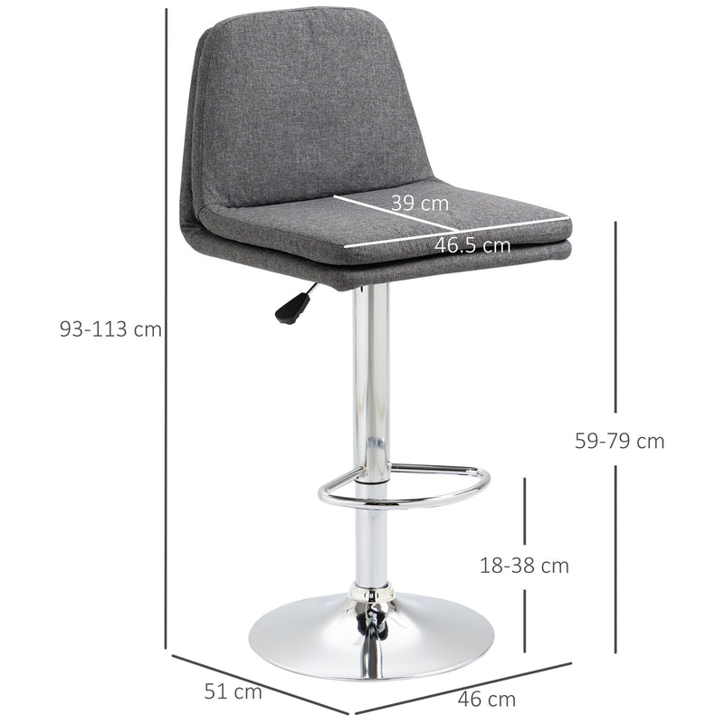 HOMCOM Morden Adjustable Swivel Bar Stools Set of 2, with Backrest, Grey