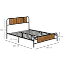 HOMCOM Double Bed Frame Steel Bed Base with Headboard 145 x 199cm Brown