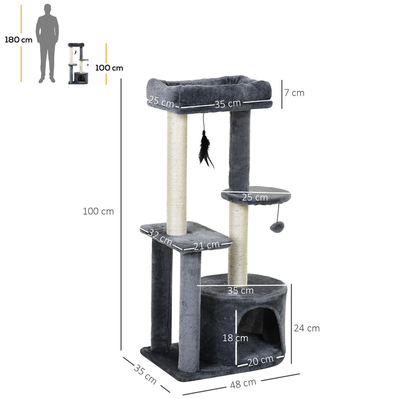 PAWHUT Cat Multi-Activity Tree Tower w/ Perch House Scratching Post Play Ball
