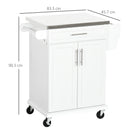 HOMCOM Rolling Kitchen Cart Storage Trolley with Drawer Towel Rail Steel White