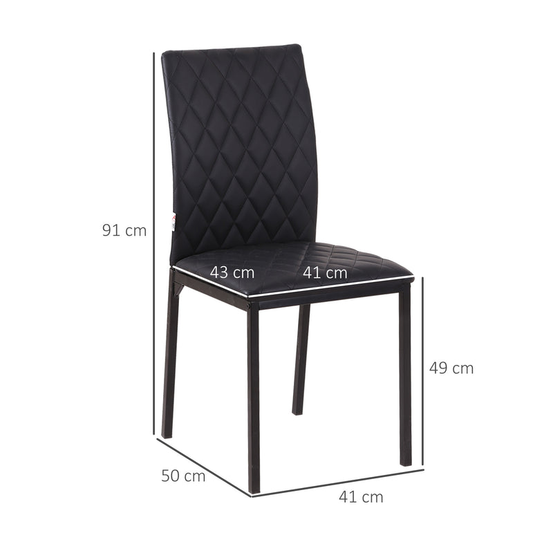 HOMCOM Dining Chairs Faux Leather Accent Chairs for Kitchen, Set of 4, Black