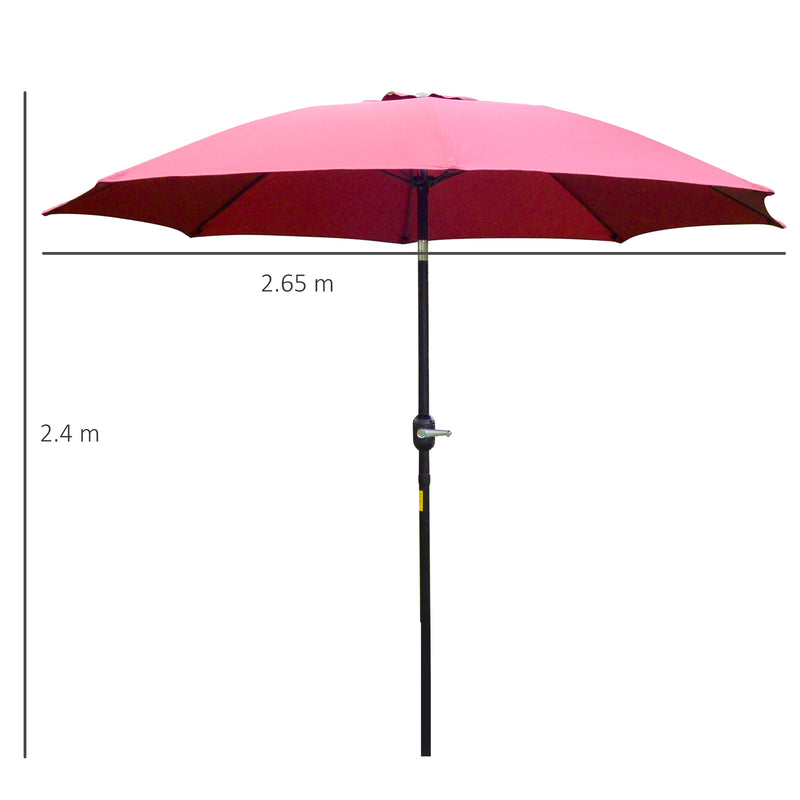Outsunny 2.7M Patio Umbrella Outdoor Sunshade Canopy w/ Tilt and Crank Wine Red