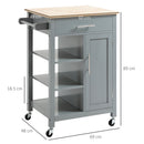 HOMCOM Compact Kitchen Trolley Utility Cart on Wheels with Open Shelf Grey