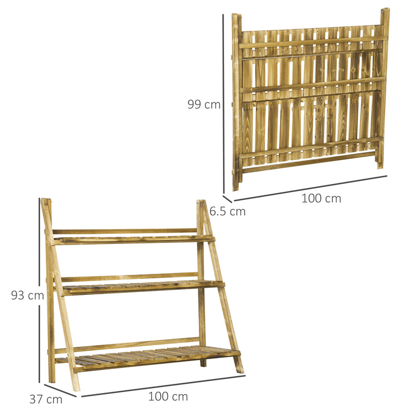 Outsunny Flower Stand Plant Display Rack 3-Tier Foldable Wood Garden Patio