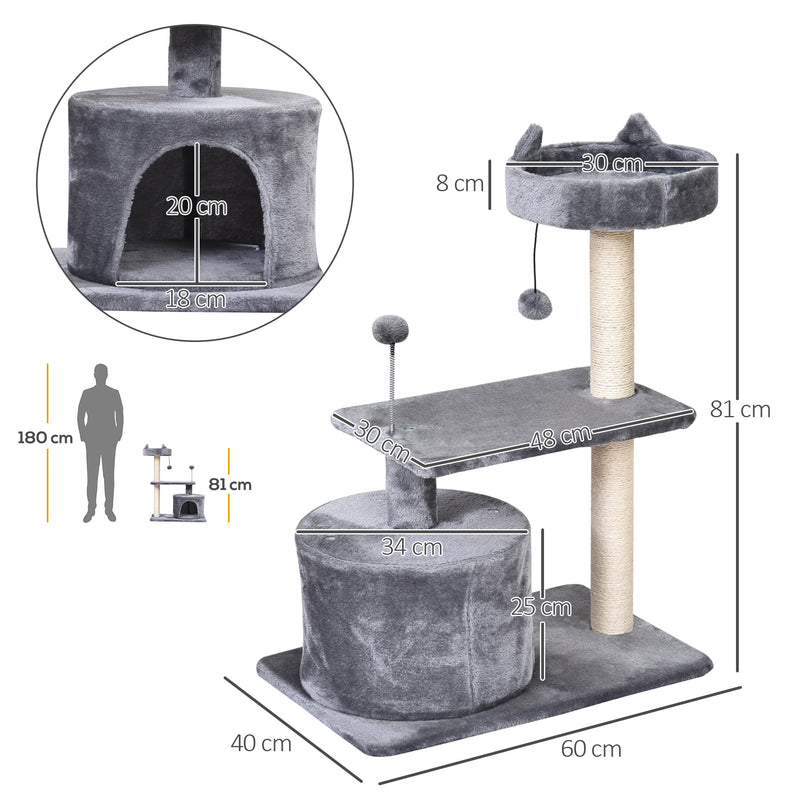 PawHut 81cm Cat Tree Kitten Large Cats Tower Activity Centre Scratch Post Grey
