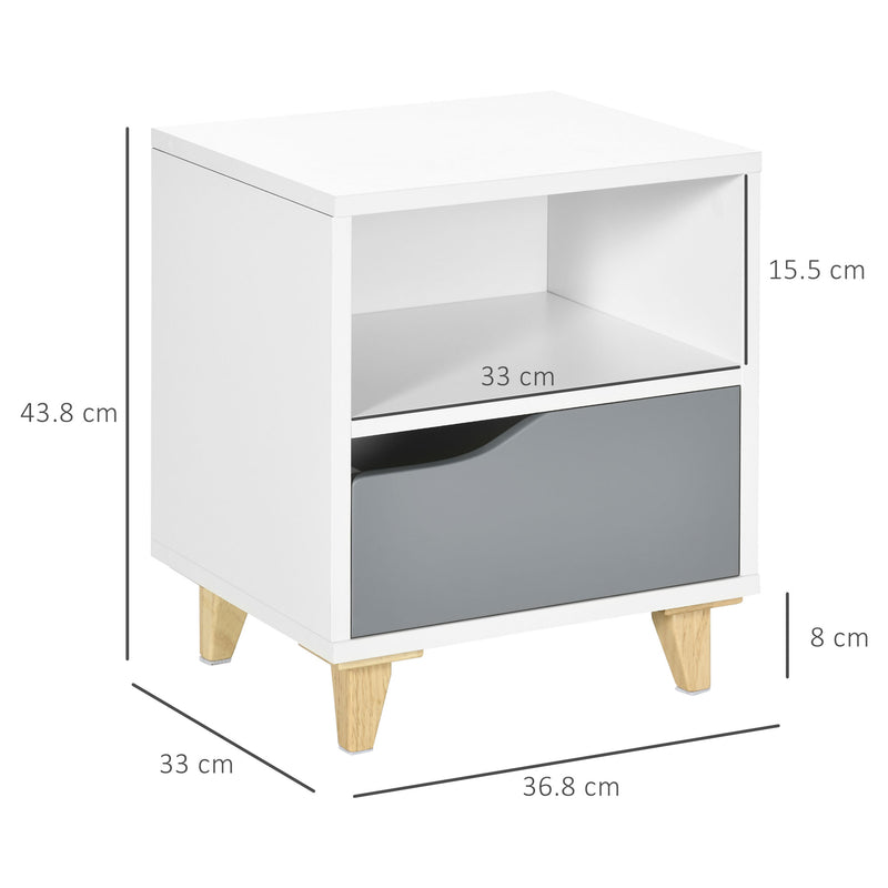 HOMCOM Bedroom Bedside Table, Sofa Side Table with Drawer Shelf and Wood Legs