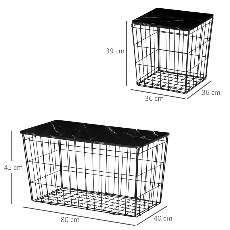 HOMCOM Side Table Set of 2, Modern Coffee End Bedside Storage Tables Black