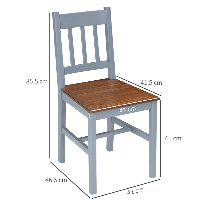 HOMCOM Dining Chairs Set of 2, Pine Wood Frame, Slat Back for Kitchen Grey