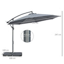 Outsunny 3(m) Banana Parasol Cantilever Umbrella Garden w/ Base Weights, Grey