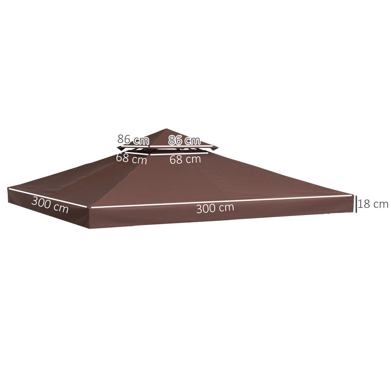 Outsunny 3(m) 2 Tier Garden Gazebo Top Cover Replacement Canopy Roof Coffee