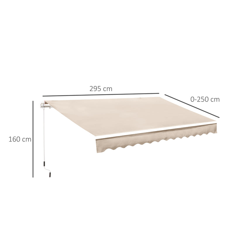 Outsunny Garden Sun Shade Canopy Retractable Awning, 3 x 2.5m, Cream White