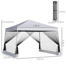 Outsunny 3 x3 x2.6m Folding Pop-up Garden Gazebo W/Mosquito Netting White