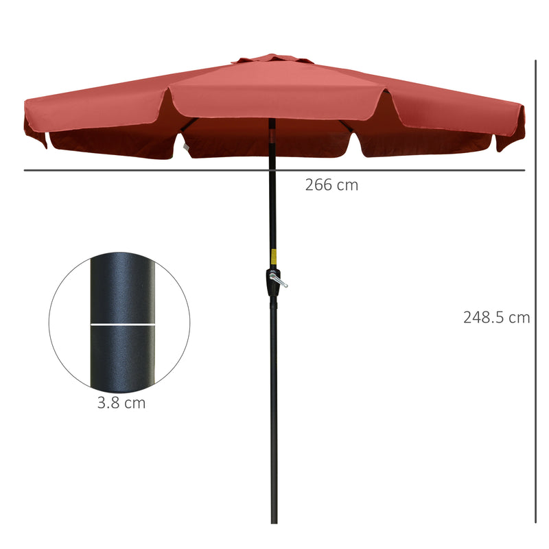 Outsunny 2.7m Patio Umbrella Garden Parasol with Crank, Ruffles, 8 Ribs, Wine Red