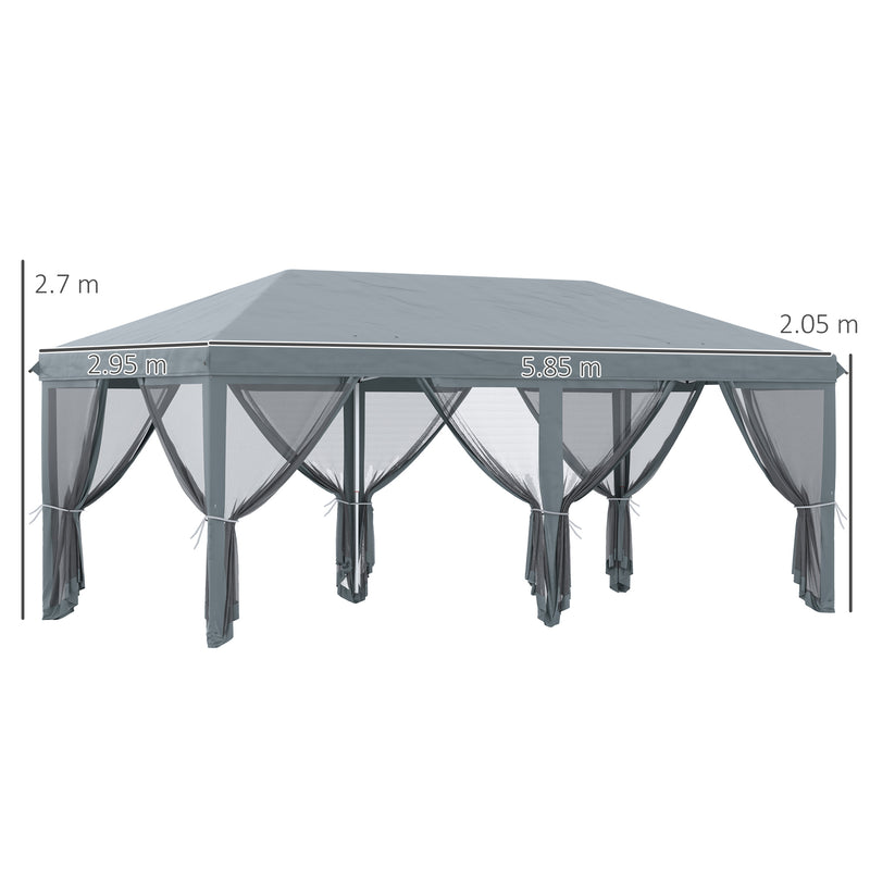 Outsunny 6 x 3m Pop Up Party Tent Canopy with 6 Removable Sidewalls Grey
