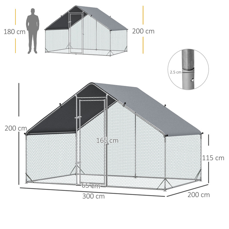 PawHut Walk In Chicken Run Large Galvanized Chicken Coop w/ Cover 3 x 2 x 2m