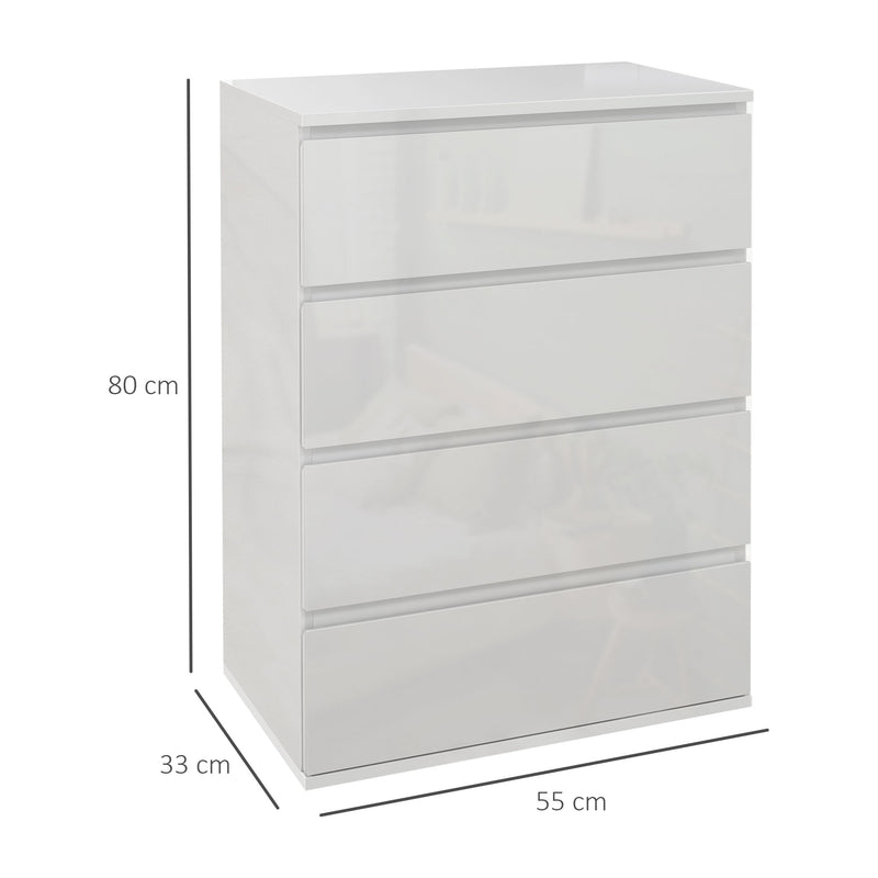 HOMCOM Bedroom Chest of Drawers, High Gloss 4 Drawers Dresser, Drawer Unit