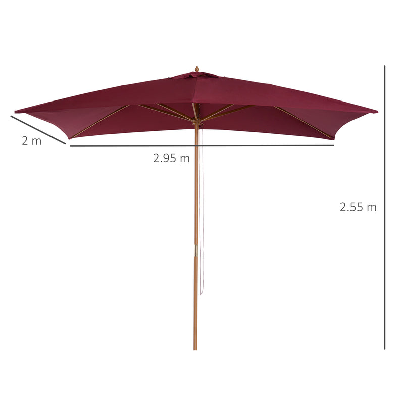 Outsunny Wooden Garden Parasol Sun Shade Patio Umbrella Canopy Wine Red