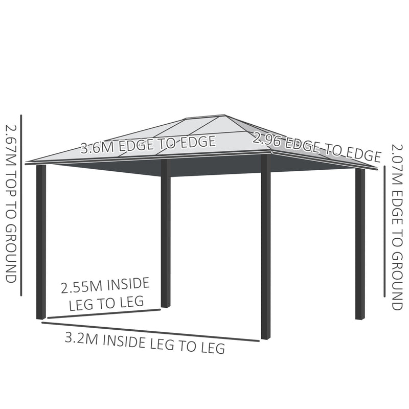 Outsunny Hardtop Gazebo Polycarbonate Canopy with Nettings and Sidewalls Khaki