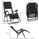 Outsunny Foldable Garden Recliner Chair Set of 2 w/ Footstool & Headrest, Black