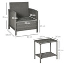 Outsunny 3 PC Outdoor Rattan Sofa Set w/ Chairs Coffee Table Cushion Light Grey