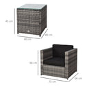 Outsunny 3Pcs Patio 2 Seater Rattan Garden Furniture, Coffee set w/ Cushions