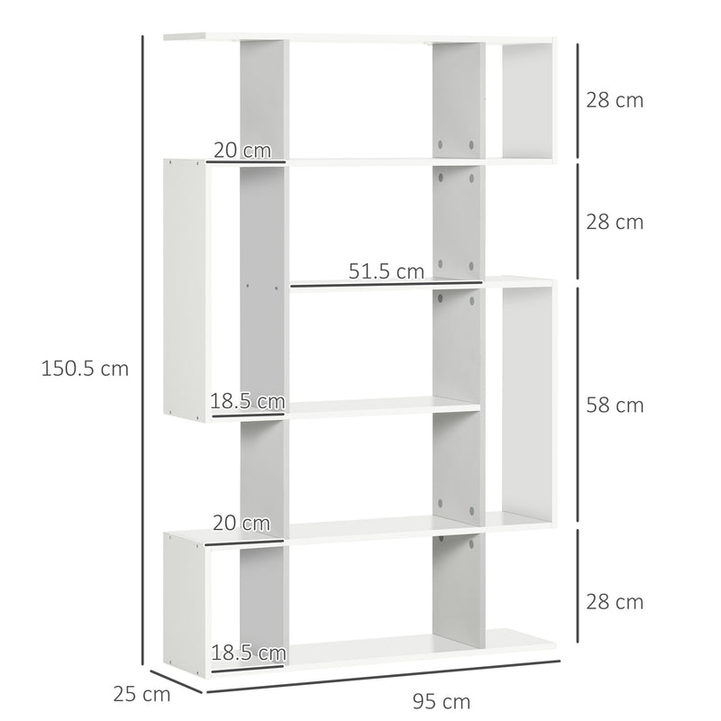 HOMCOM 5-Tier Bookshelf Freestanding Decorative Storage Shelves for Home White