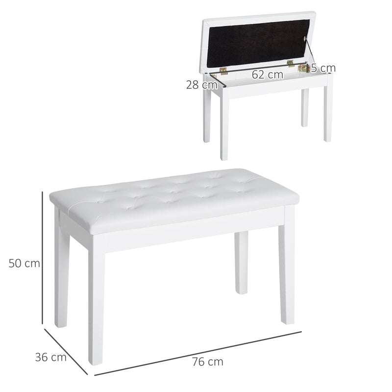 HOMCOM Classic Piano Bench Padded Seat Makeup Stool Solid Wood Wooden White