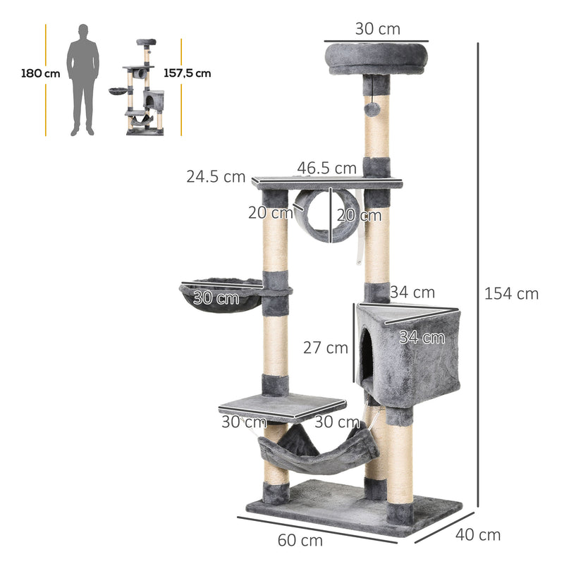 PawHut 150CM Cat Tree Tower Kittens Activity Stand House Scratching Posts